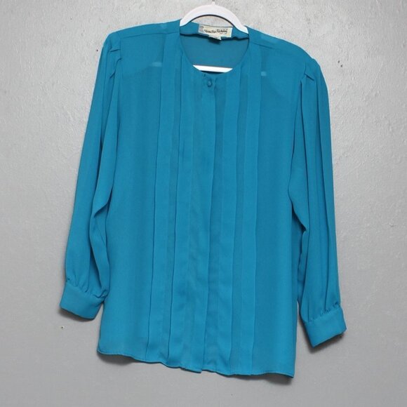 Diane Von Furstenburg vintage blue flowy shoulder pad blouse - Picture 1 of 4